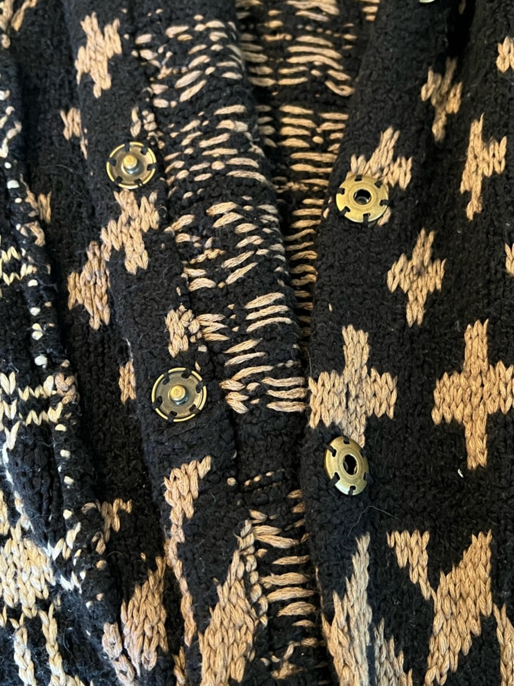 Free People Black, Cream & Brown Patterned Shawl Collar Cardigan - Picture 4 of 9